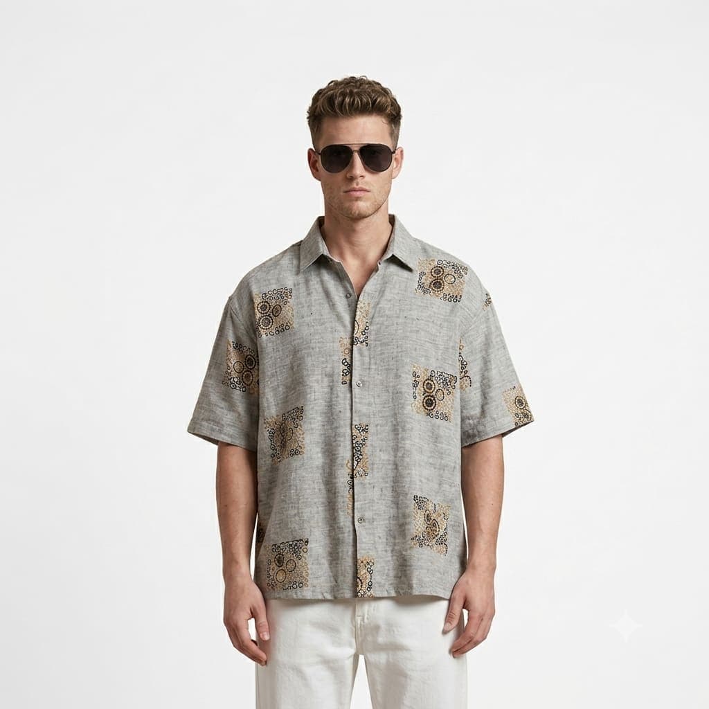 Peach Embroidery Half Sleeve Shirt