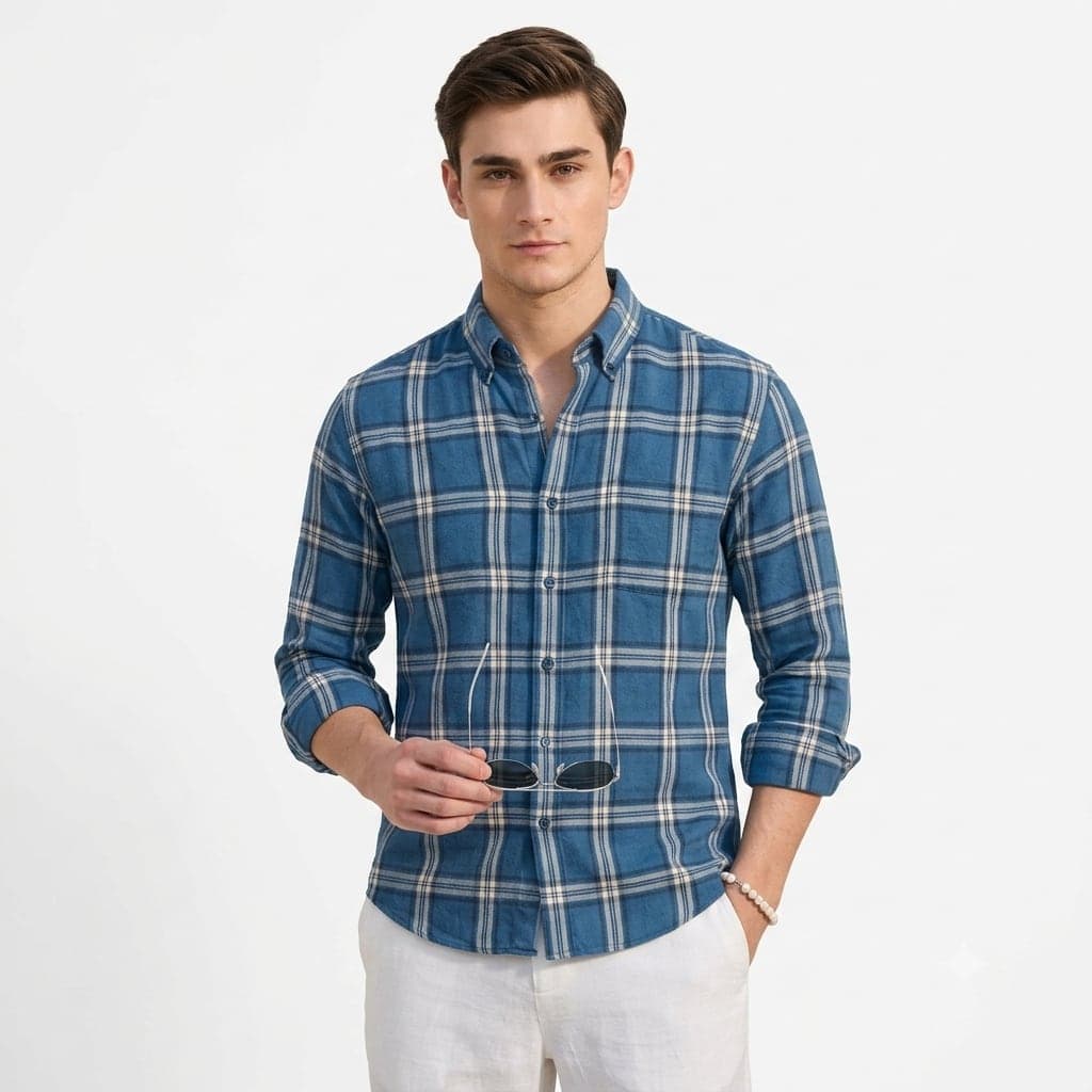 Blue Flannel Full Sleeve Shirt (Brushed Fabric)