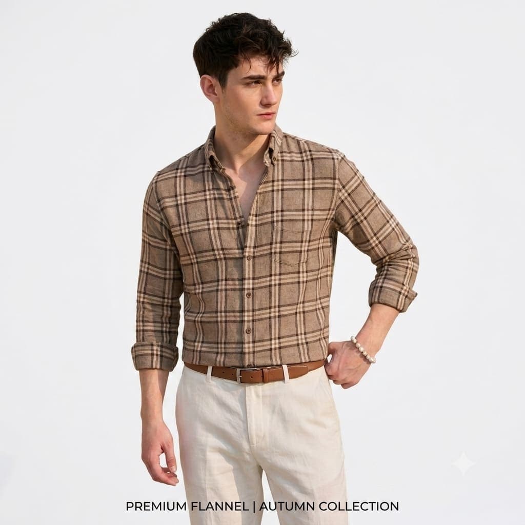 Brown Flannel Full Sleeve Shirt (Brushed Fabric)