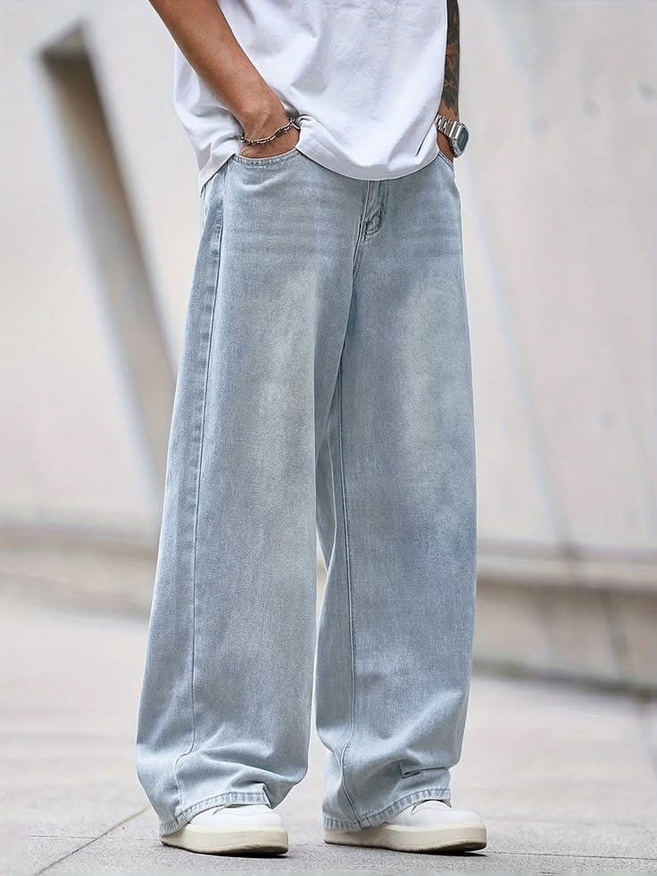 Ice Blue Baggy Fit Denim Jeans